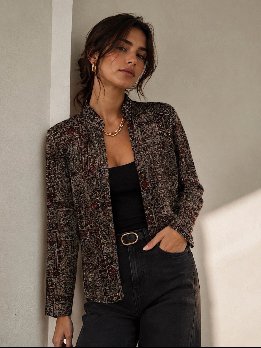 Vintage Metaphor Petite Metallic Tapestry jacquard Open Front Jacket